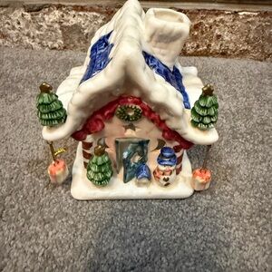 Festive Ceramic Holiday House with Snowman